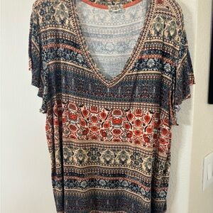 ONE WORLD Women’s Multicolor Ruffled Short Sleeve Blouse